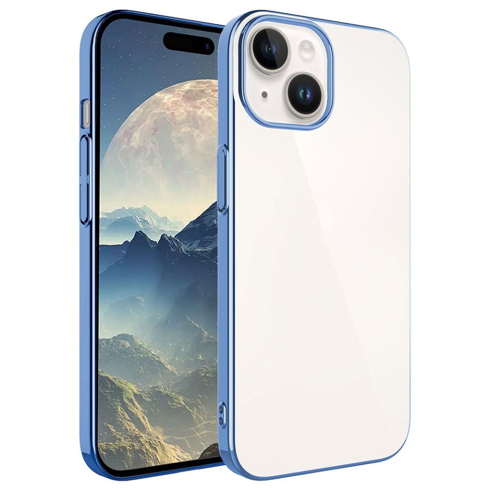 iPhone 15 Kılıf Kamera Lens Korumalı Darbe Emici Şeffaf Kenarlı Sert Kapak (Riksos) Derin Mor