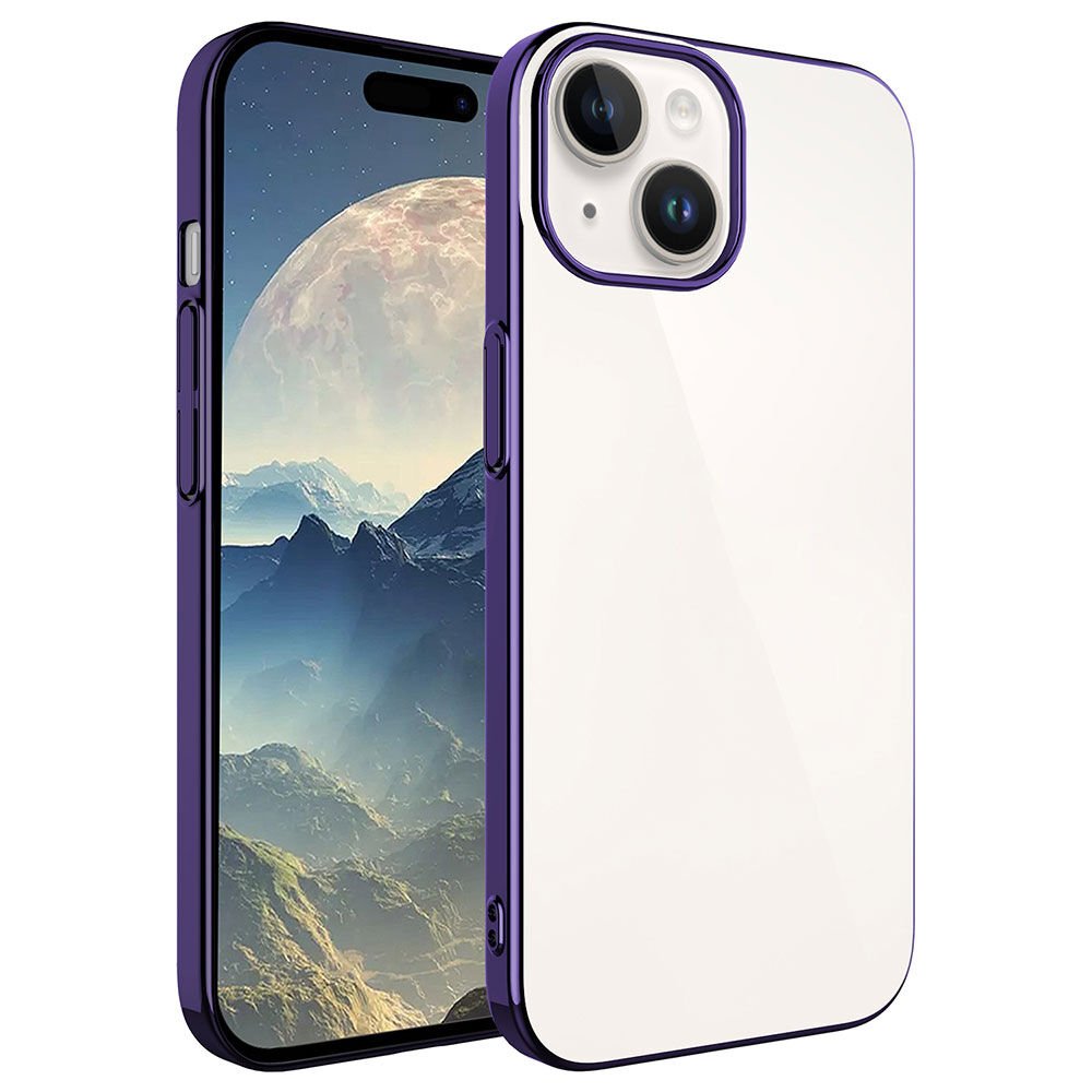 iPhone 15 Kılıf Kamera Lens Korumalı Darbe Emici Şeffaf Kenarlı Sert Kapak (Riksos) Derin Mor