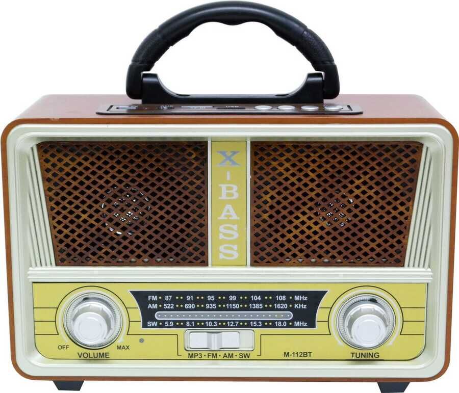 Nostaljik Retro Ahşap Bluetooth Hoparlör Fm Radyo Özellikli (M-112BT) Kahverengi