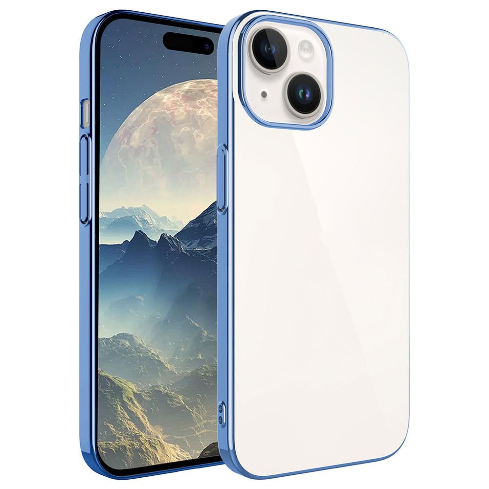 iPhone 15 Kılıf Kamera Lens Korumalı Darbe Emici Şeffaf Kenarlı Sert Kapak (Riksos) Sierra Mavi