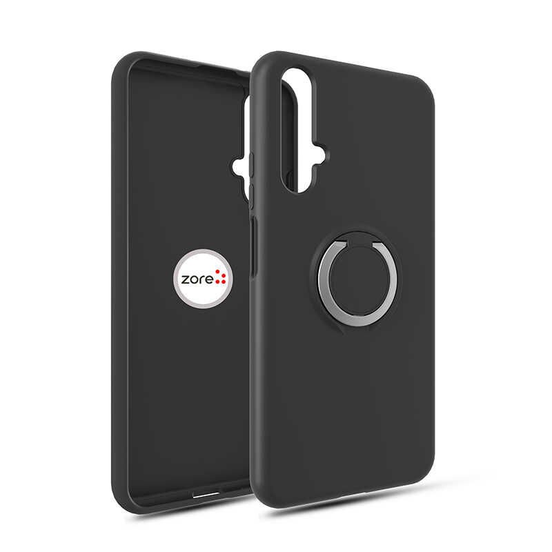Huawei Nova 5T Kılıf Mat Pastel Renkli Ultra İnce Yüzüklü Yumuşak Silikon Kapak (Plex) Siyah