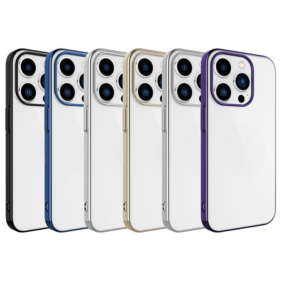 iPhone 15 Pro Kılıf Kamera Lens Korumalı Darbe Emici Şeffaf Kenarlı Sert Kapak (Riksos) Mavi