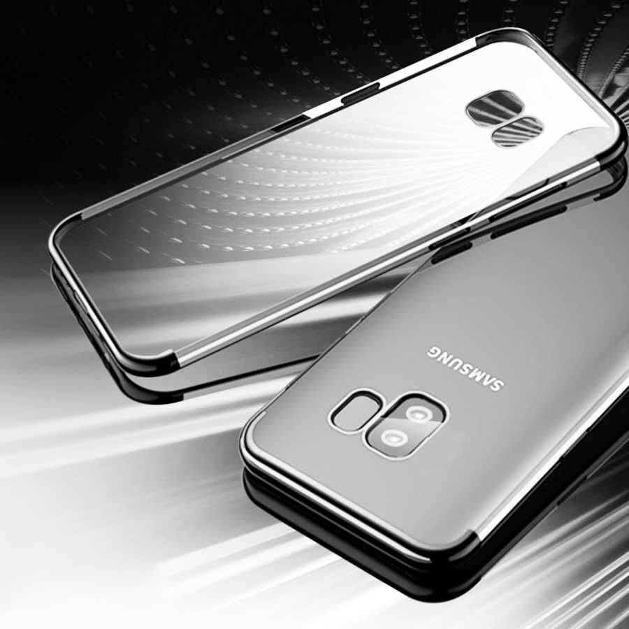 Samsung Galaxy S9 Plus Kılıf Dört Köşe Renkli Lazer Şeffaf Silikon Kapak (GLİTTER) Gümüş