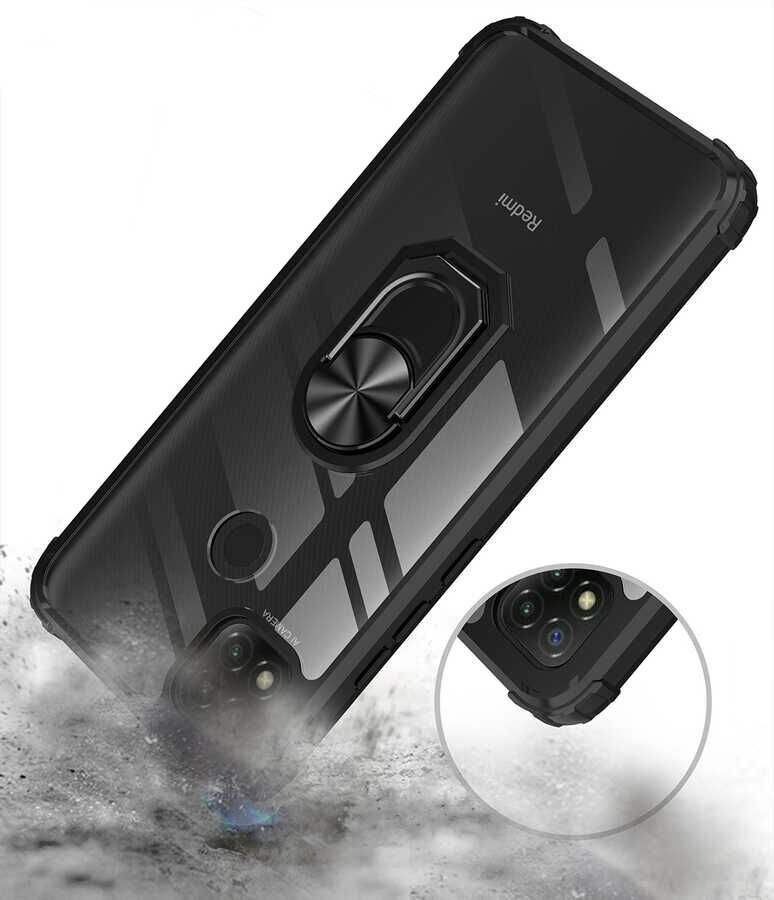 Xiaomi Redmi 9C Kılıf Arkası Şeffaf Kenarları Renkli Yüzüklü Tank Kapak (MOLA) Lacivert