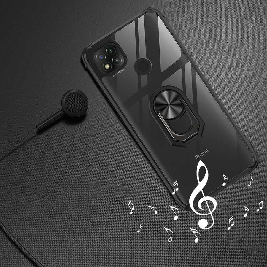 Xiaomi Redmi 9C Kılıf Arkası Şeffaf Kenarları Renkli Yüzüklü Tank Kapak (MOLA) Lacivert