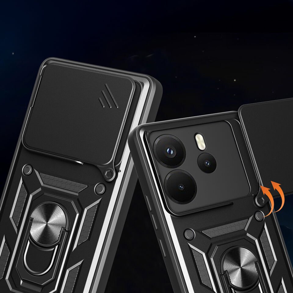 Xiaomi Redmi Note 14 Kılıf Magnetik Standlı Kamera Korumalı Zore Sürgülü Vega Kapak