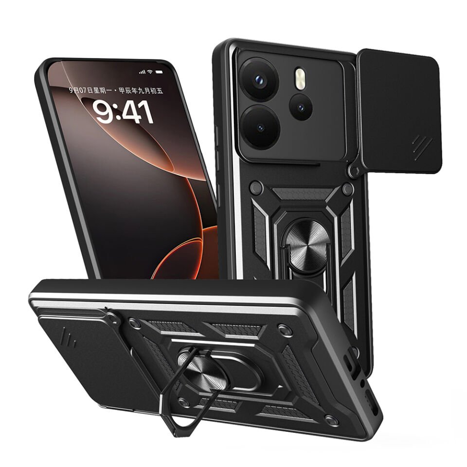 Xiaomi Redmi Note 14 Kılıf Magnetik Standlı Kamera Korumalı Zore Sürgülü Vega Kapak