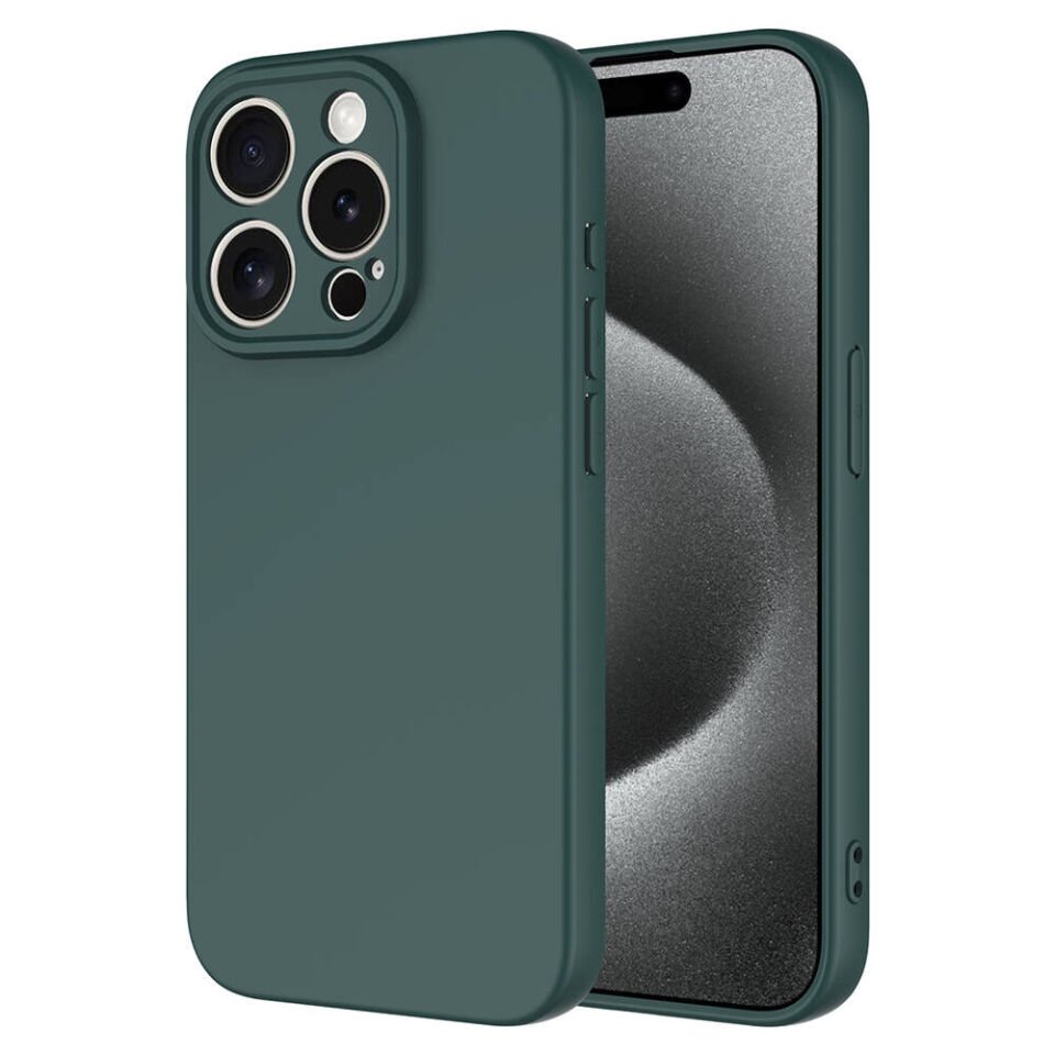 Apple iPhone 15 Pro Max Kılıf Kadife İç Yüzey Yumuşak Dokulu Kamera Korumalı Kapak (MARA) Koyu Yeşil