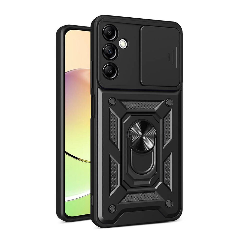Samsung Galaxy A14 Kılıf Sürgülü Tank Zırh Yüzüklü Mıknatıslı Standlı Kapak (S-VEGA) Mavi