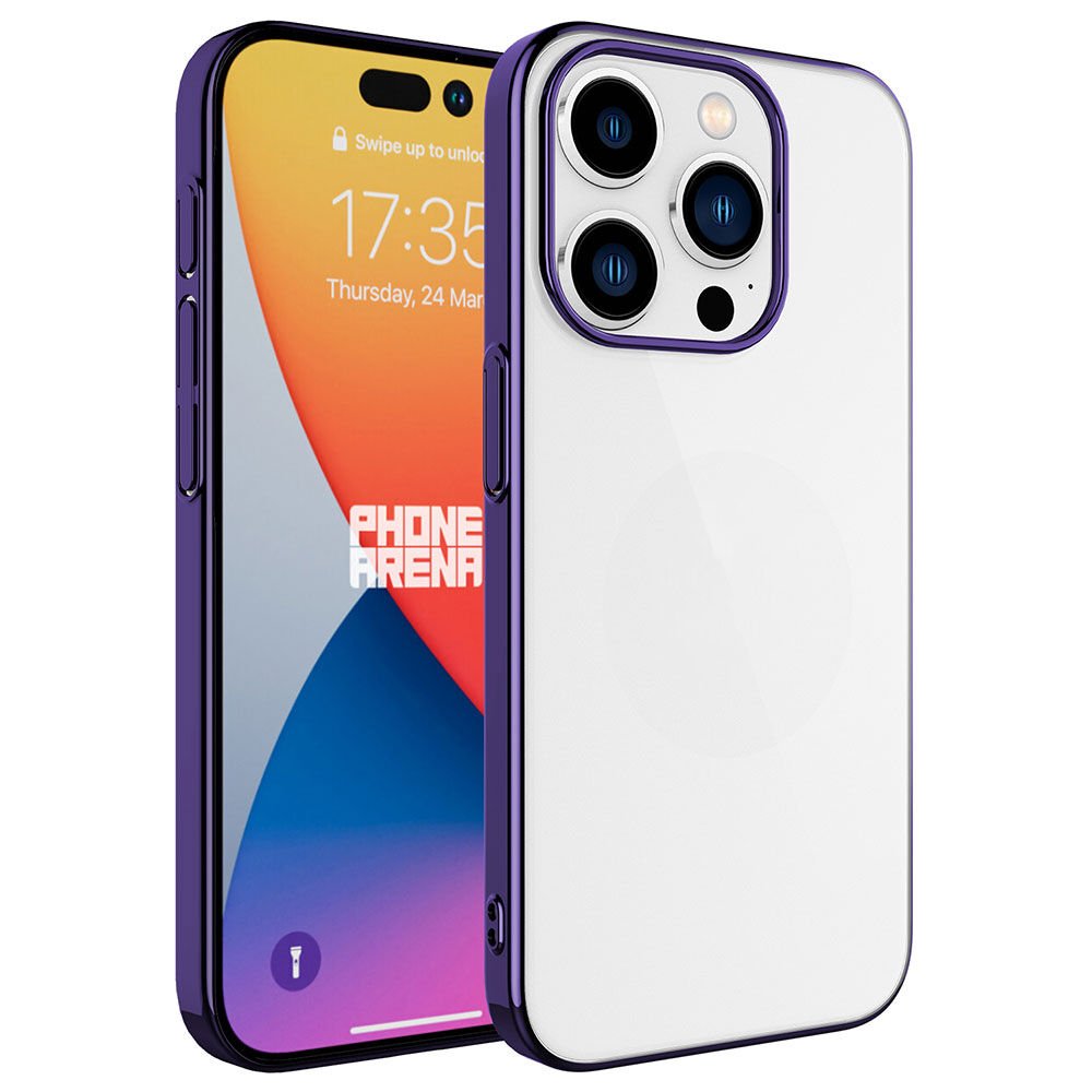 iPhone 15 Pro Kılıf Kamera Lens Korumalı Darbe Emici Şeffaf Kenarlı Sert Kapak (Riksos) Derin Mor