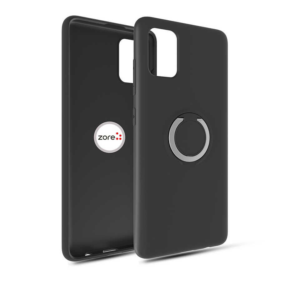 Samsung Galaxy A31 Kılıf Mat Pastel Renkli Ultra İnce Yüzüklü Yumuşak Silikon Kapak (Plex) Siyah