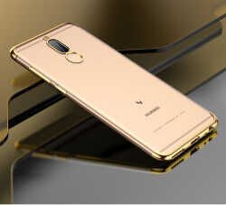 Huawei Mate 10 Lite Kılıf Dört Köşe Renkli Lazer Şeffaf Silikon Kapak (GLİTTER) Gold