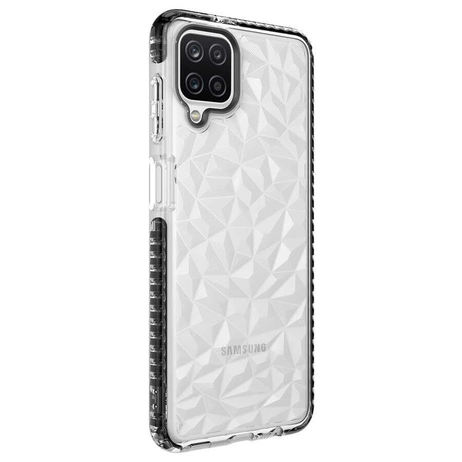 Samsung Galaxy A12 Kılıf Pramit Desenli Renkli Yumuşak Lüks Silikon Kapak (BUZ) Siyah