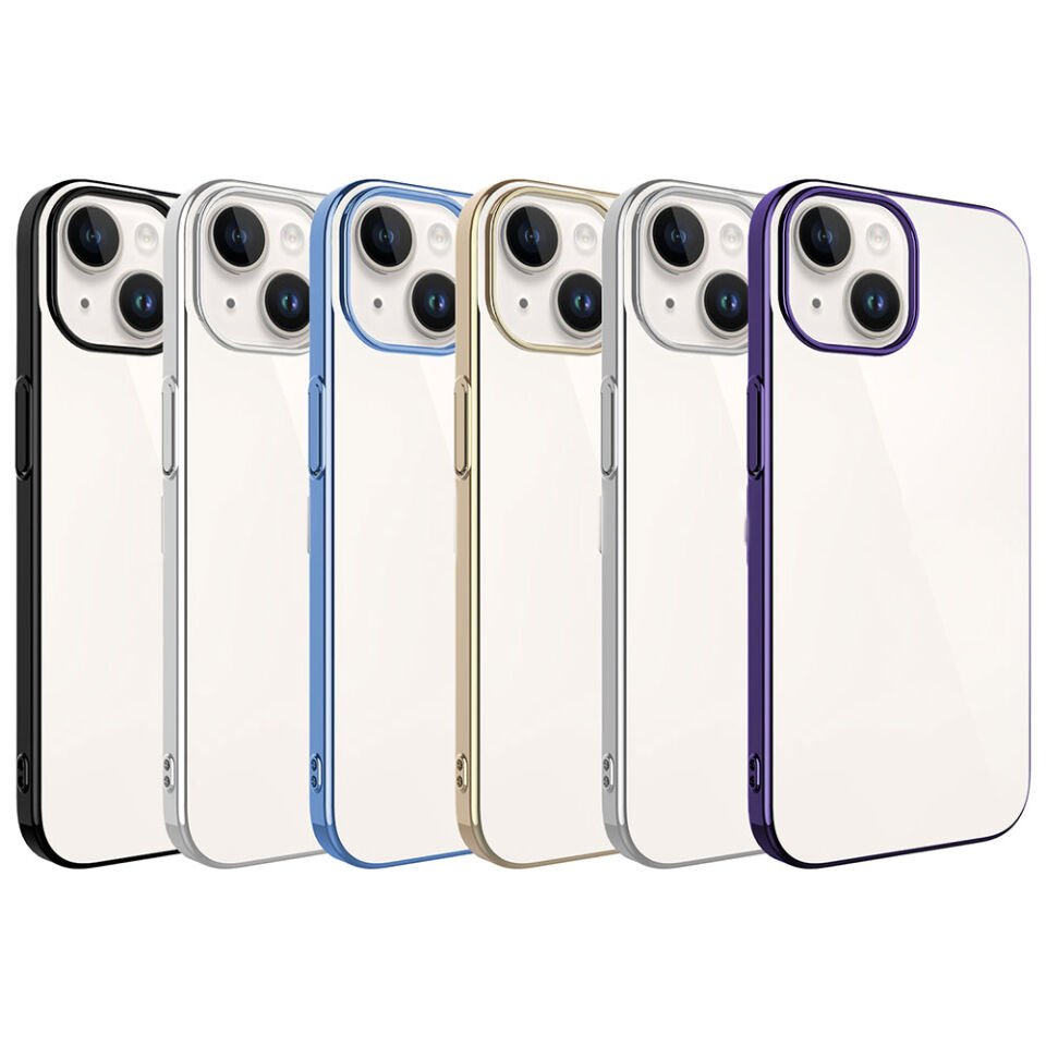 iPhone 15 Plus Kılıf Kamera Lens Korumalı Darbe Emici Şeffaf Kenarlı Sert Kapak (Riksos) Gold