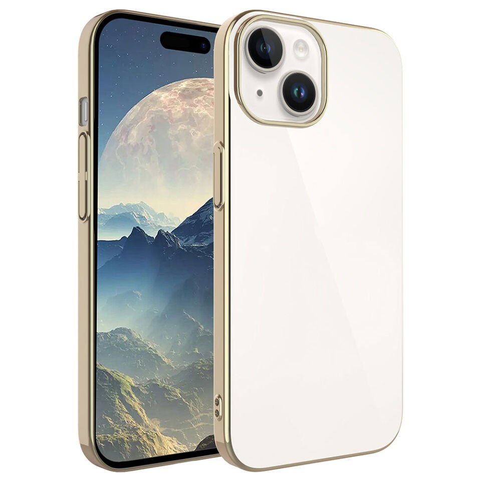 iPhone 15 Plus Kılıf Kamera Lens Korumalı Darbe Emici Şeffaf Kenarlı Sert Kapak (Riksos) Gümüş