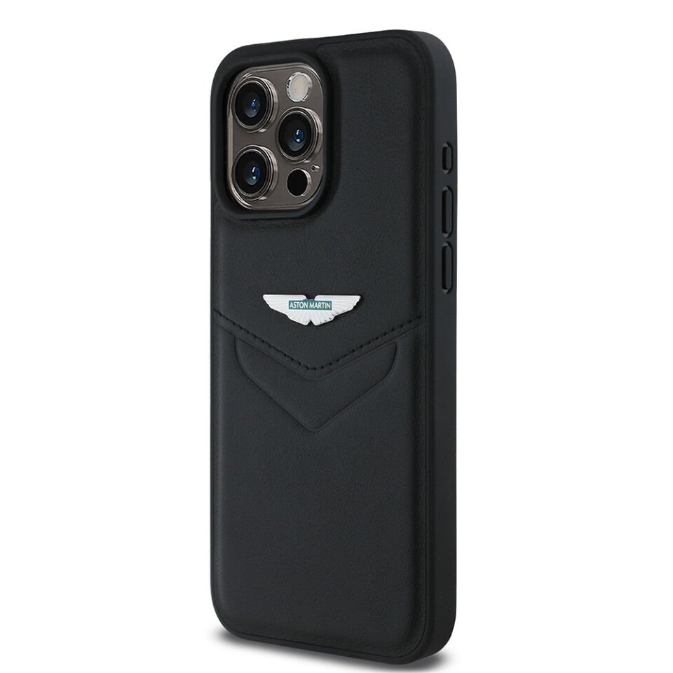 Apple iPhone 15 Pro Max Kılıf Aston Martin Orjinal Lisanslı Victory Dizayn PU Deri Metal Logolu Kapak