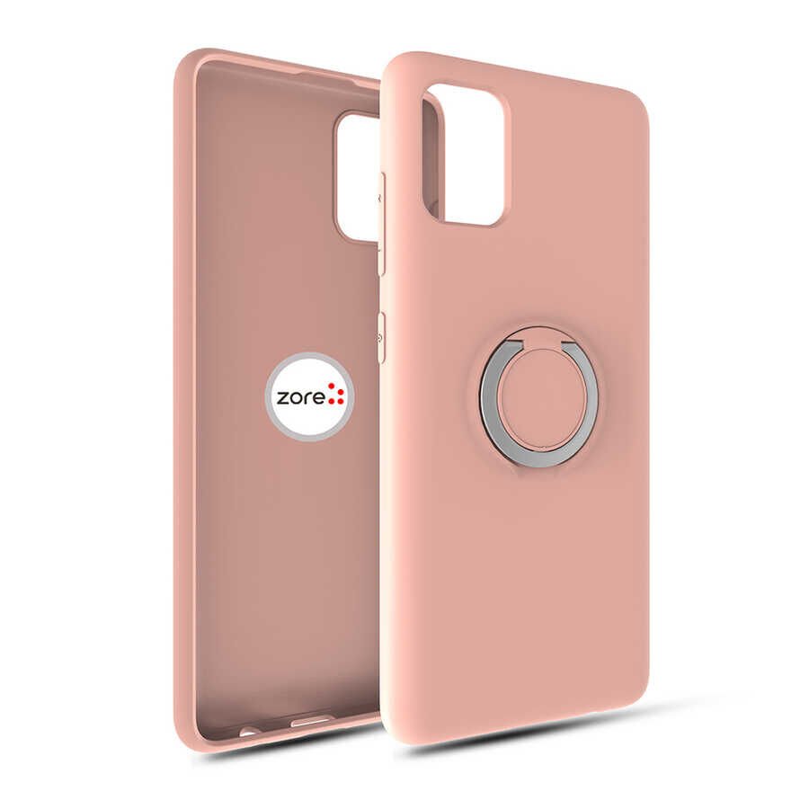 Samsung Galaxy A31 Kılıf Mat Pastel Renkli Ultra İnce Yüzüklü Yumuşak Silikon Kapak (Plex) Pembe Açık