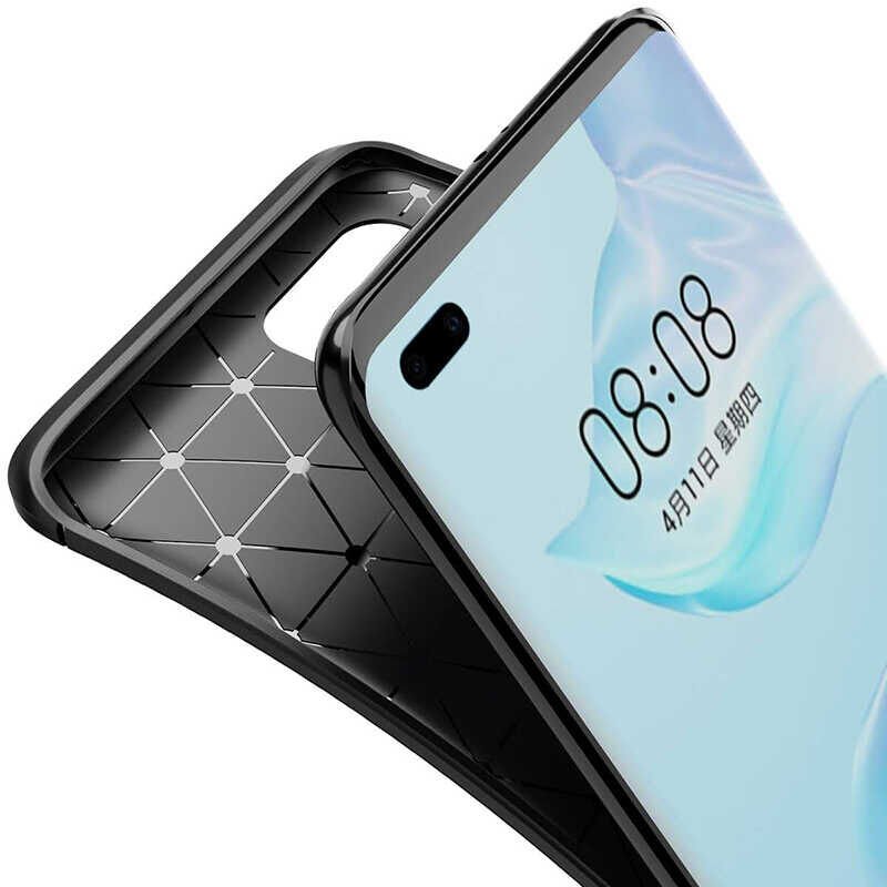 Huawei P40 Pro Kılıf Kamera Çıkıntılı Karbon Fiber Dokulu Renk Atmaz Kapak (NEGRO) Lacivert