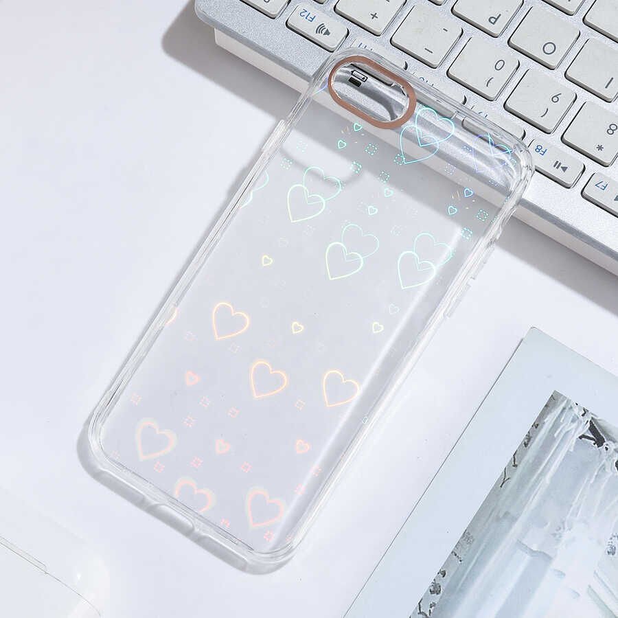Apple iPhone SE 2020 Kılıf Renkli Transparan Parlak Desenli Sert Kapak (SİDNEY) Heart No1