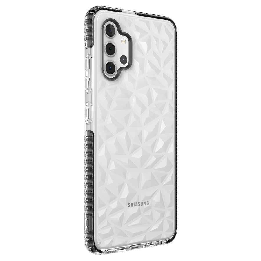 Samsung Galaxy A32 4G Kılıf Pramit Desenli Renkli Yumuşak Lüks Silikon Kapak (BUZ) Siyah