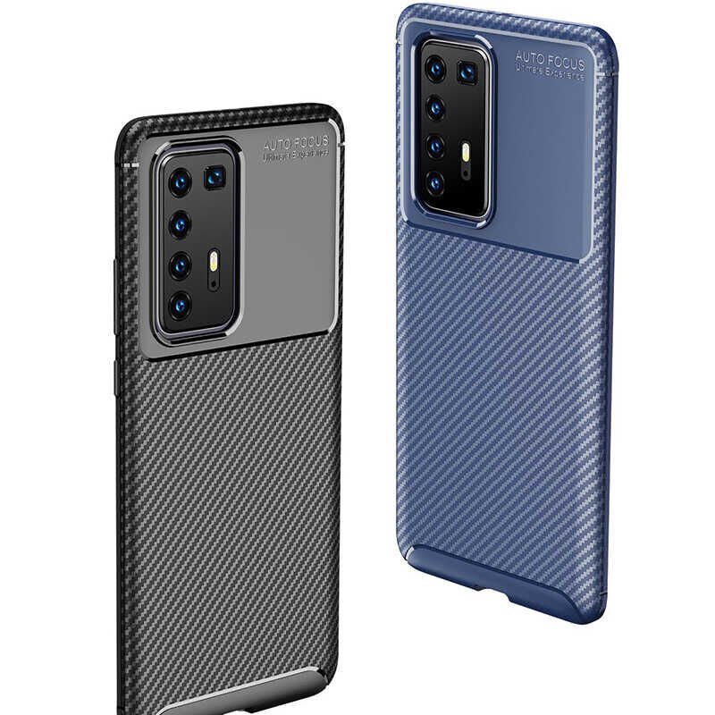 Huawei P40 Pro Kılıf Kamera Çıkıntılı Karbon Fiber Dokulu Renk Atmaz Kapak (NEGRO) Kahverengi
