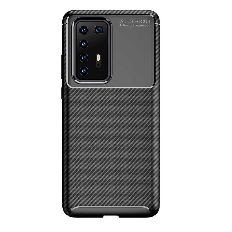 Huawei P40 Pro Kılıf Kamera Çıkıntılı Karbon Fiber Dokulu Renk Atmaz Kapak (NEGRO) Kahverengi
