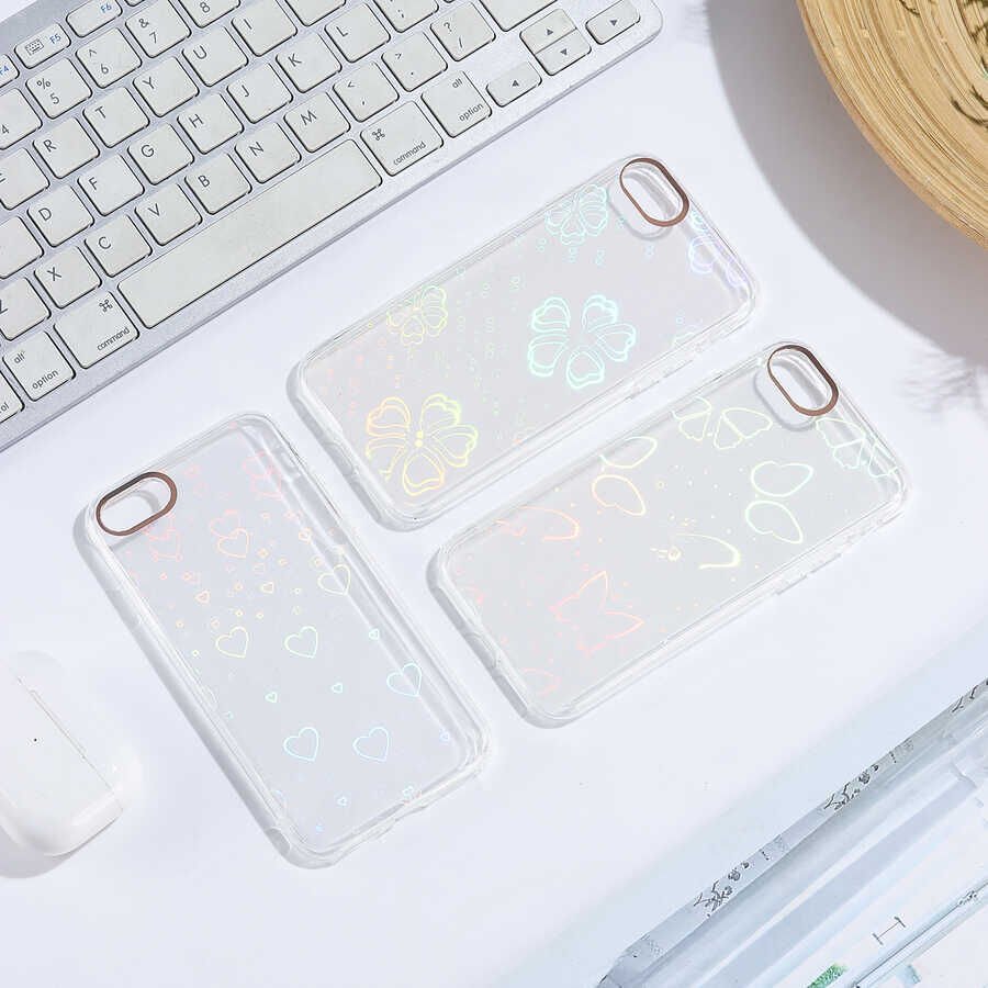 Apple  iPhone SE 2022 Kılıf Renkli Transparan Parlak Desenli Sert Kapak (SİDNEY) Flower No3