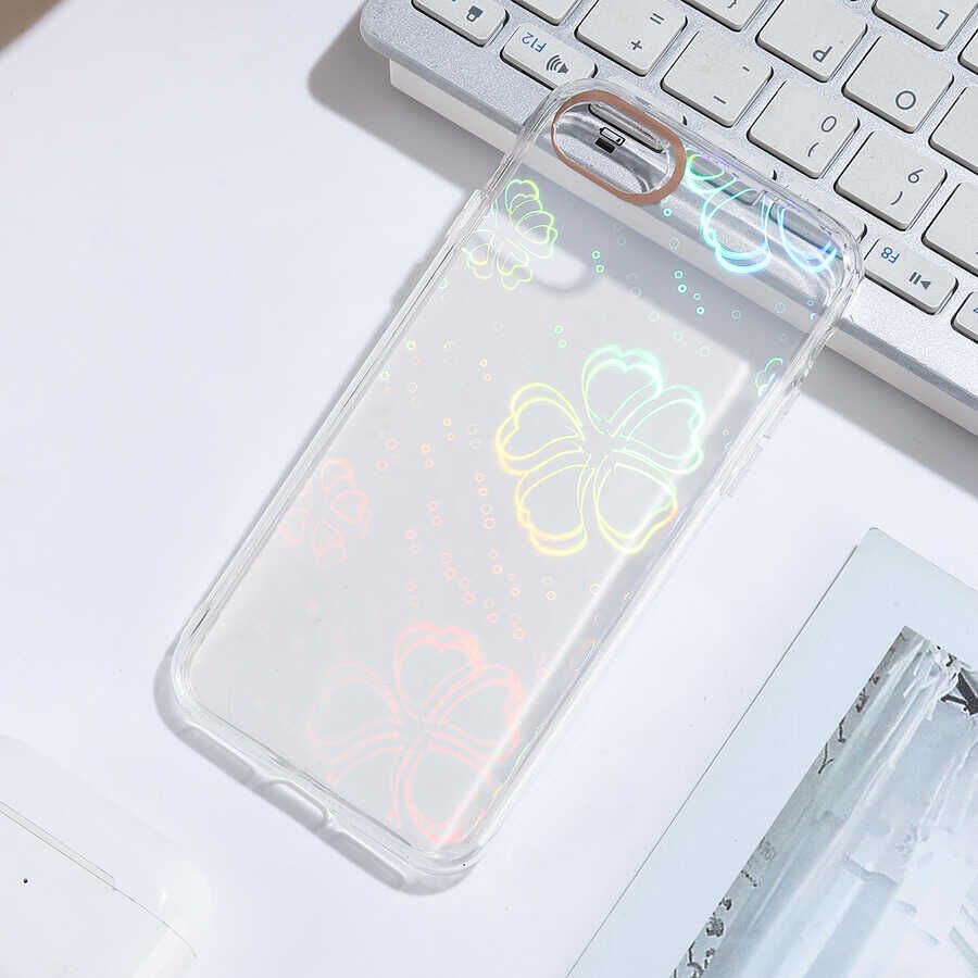 Apple  iPhone SE 2022 Kılıf Renkli Transparan Parlak Desenli Sert Kapak (SİDNEY) Flower No3