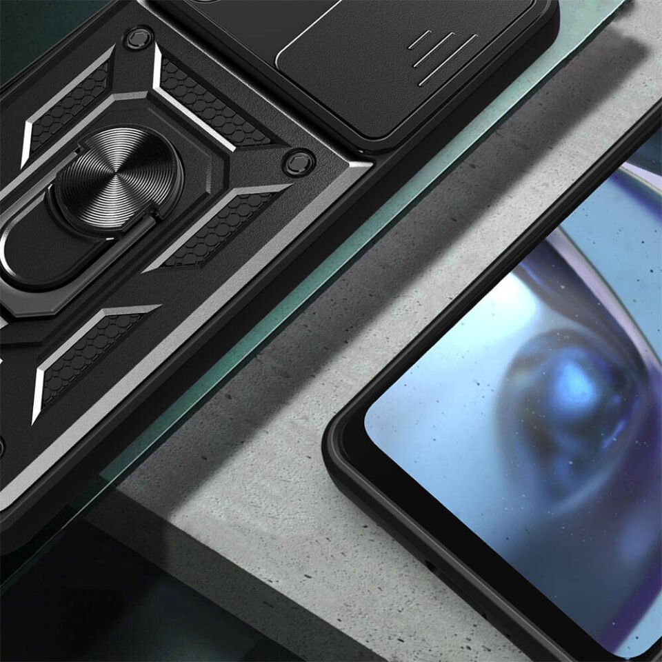 Samsung Galaxy A35 Kılıf Sürgülü Tank Zırh Yüzüklü Mıknatıslı Standlı Kapak (S-VEGA) Mavi