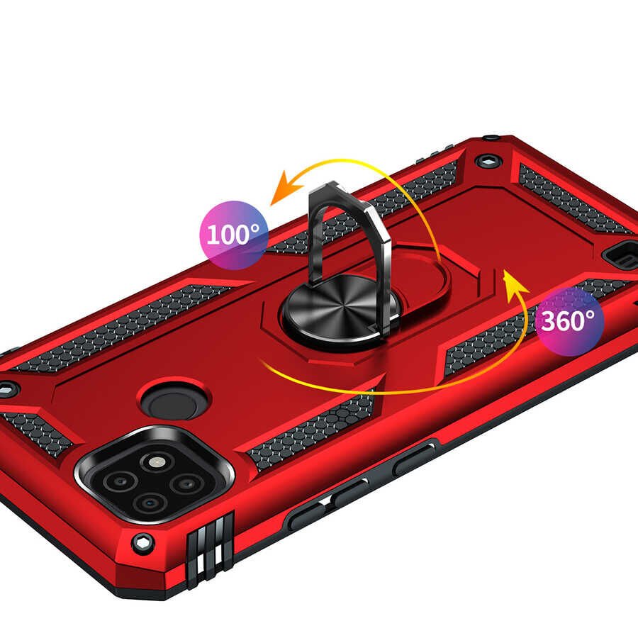 Realme C21 Kılıf Tank Zırh Yüzüklü Mıknatıslı Standlı Kapak (VEGA) Gold
