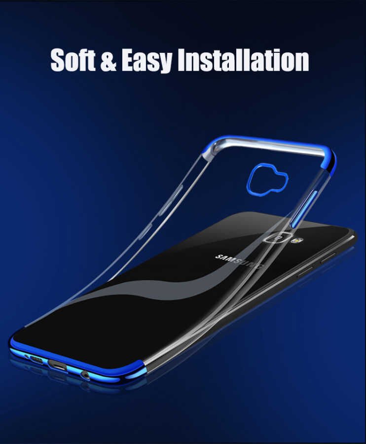Samsung Galaxy J7 Prime Kılıf Dört Köşe Renkli Lazer Şeffaf Silikon Kapak (GLİTTER) Rose Gold