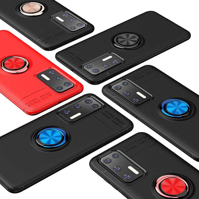 Huawei P40 Kılıf Kamera Çıkıntılı Renkli Yüzüklü Standlı Mıknatıslı Kapak (RAVEL) Kırmızı