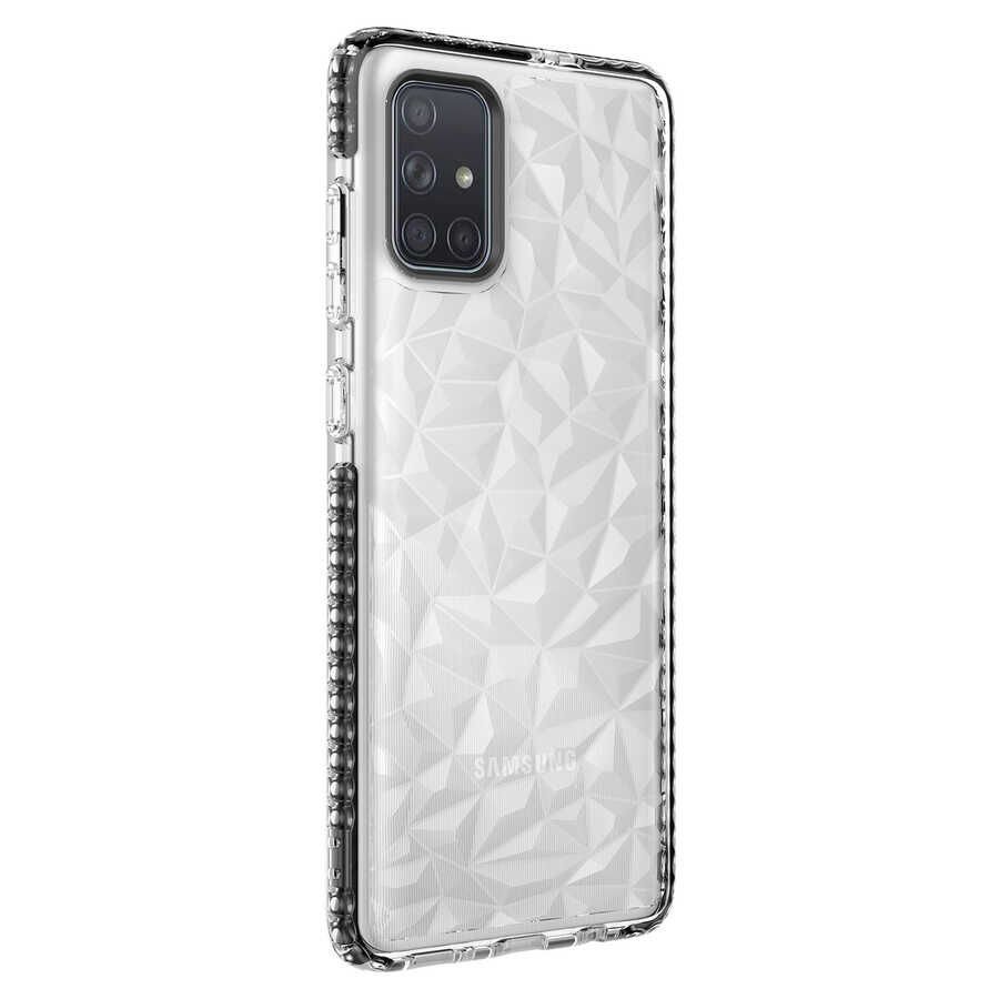 Samsung Galaxy A51 Kılıf Pramit Desenli Renkli Yumuşak Lüks Silikon Kapak (BUZ) Siyah
