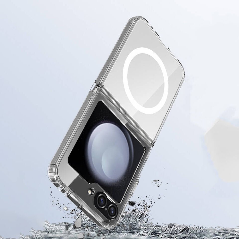 Samsung Galaxy Z Flip 6 Kılıf Magsafe Şarj Özellikli Şeffaf Sert PC HEPTEKİLETİŞİM Embos Kapak