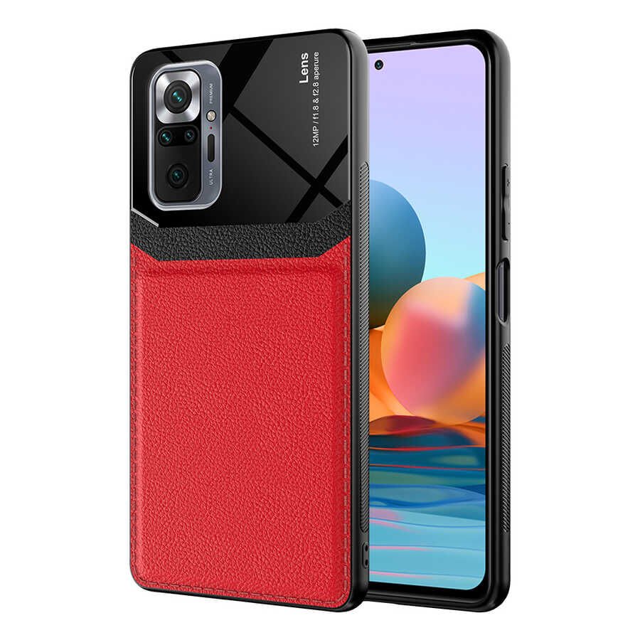 Xiaomi Redmi Note 10 Pro Kılıf Parlak Sert Pc Deri Görünümlü Şık Tasarım Silikon Kapak (Emiks) Lacivert