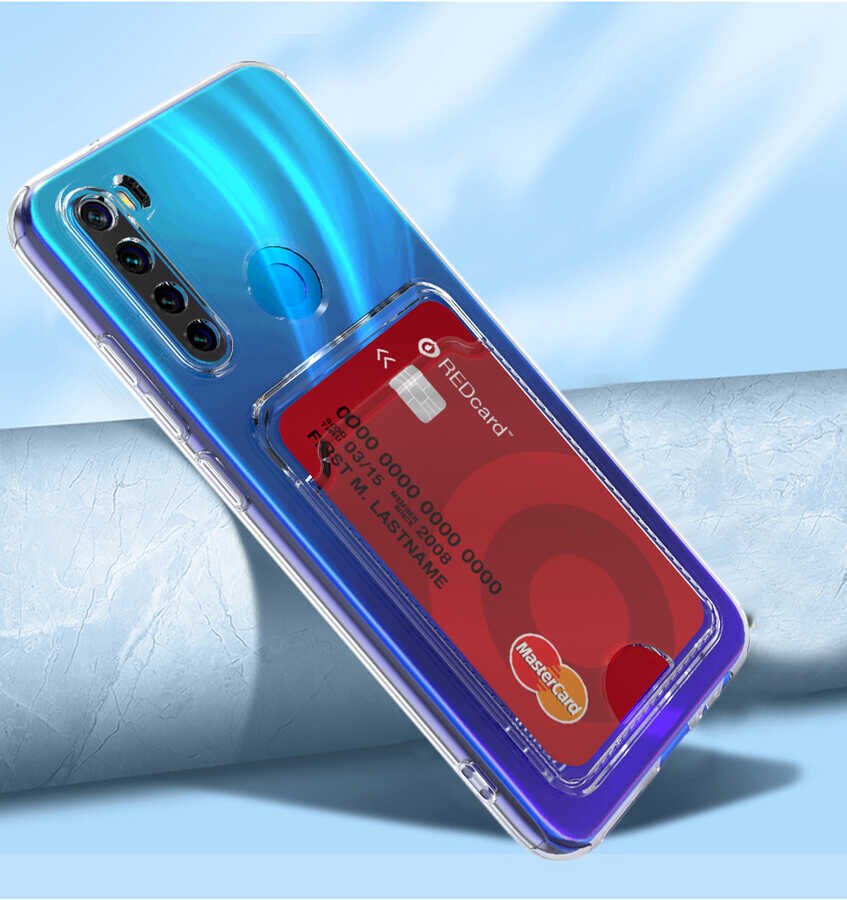 Xiaomi Redmi Note 8 Kılıf Kartlıklı Şeffaf HEPTEKİLETİŞİM Setra Clear Silikon Kapak
