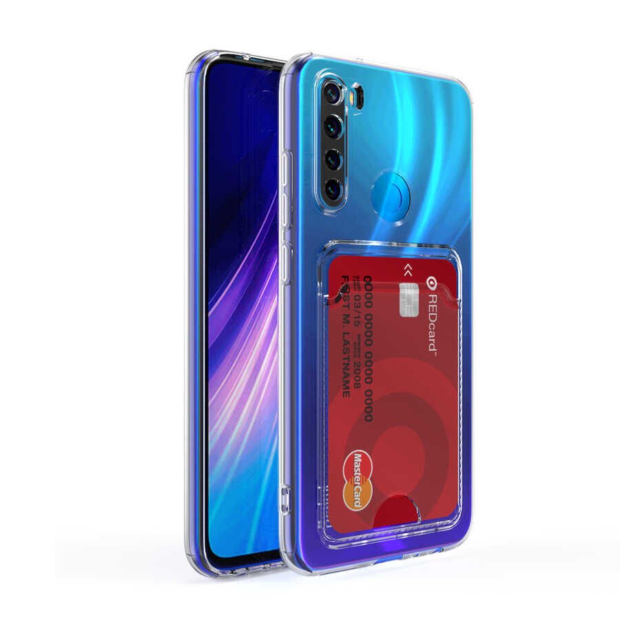 Xiaomi Redmi Note 8 Kılıf Kartlıklı Şeffaf HEPTEKİLETİŞİM Setra Clear Silikon Kapak