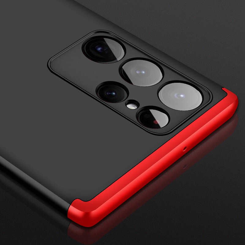 Samsung Galaxy S22 Ultra Kılıf 360 Tam Koruma Ön Ve Arka Sert Mika Kapak Orjinal Ays Gkk Kapak Siyah-Gri