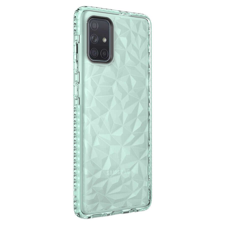Samsung Galaxy A51 Kılıf Pramit Desenli Renkli Yumuşak Lüks Silikon Kapak (BUZ) Yeşil