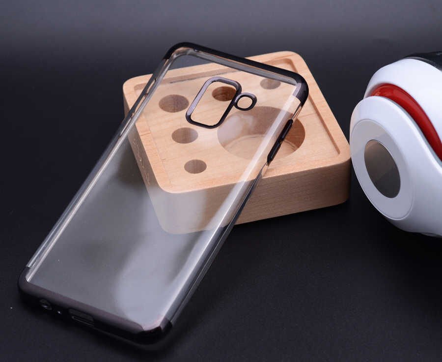 Samsung Galaxy A8 Plus 2018 Kılıf Dört Köşe Renkli Lazer Şeffaf Silikon Kapak (GLİTTER) Siyah