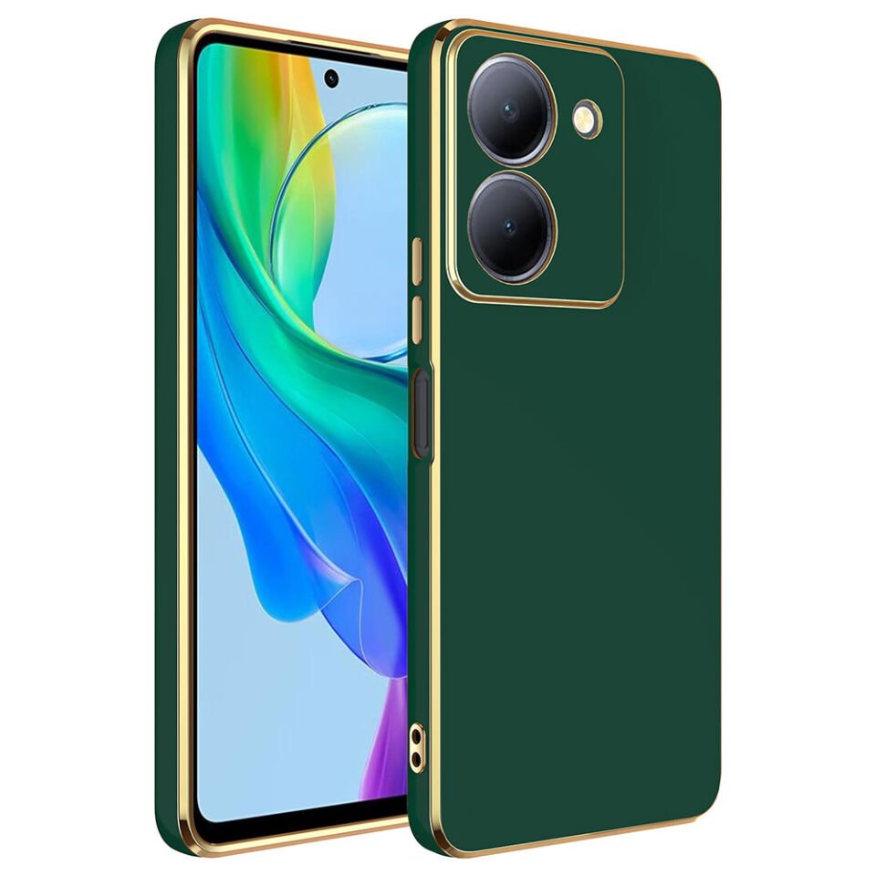 Vivo Y36 4G Kılıf Parlak Kenarlı Altın Işlemeli Kamera Korumalı Kapak (BARK) Rose Gold