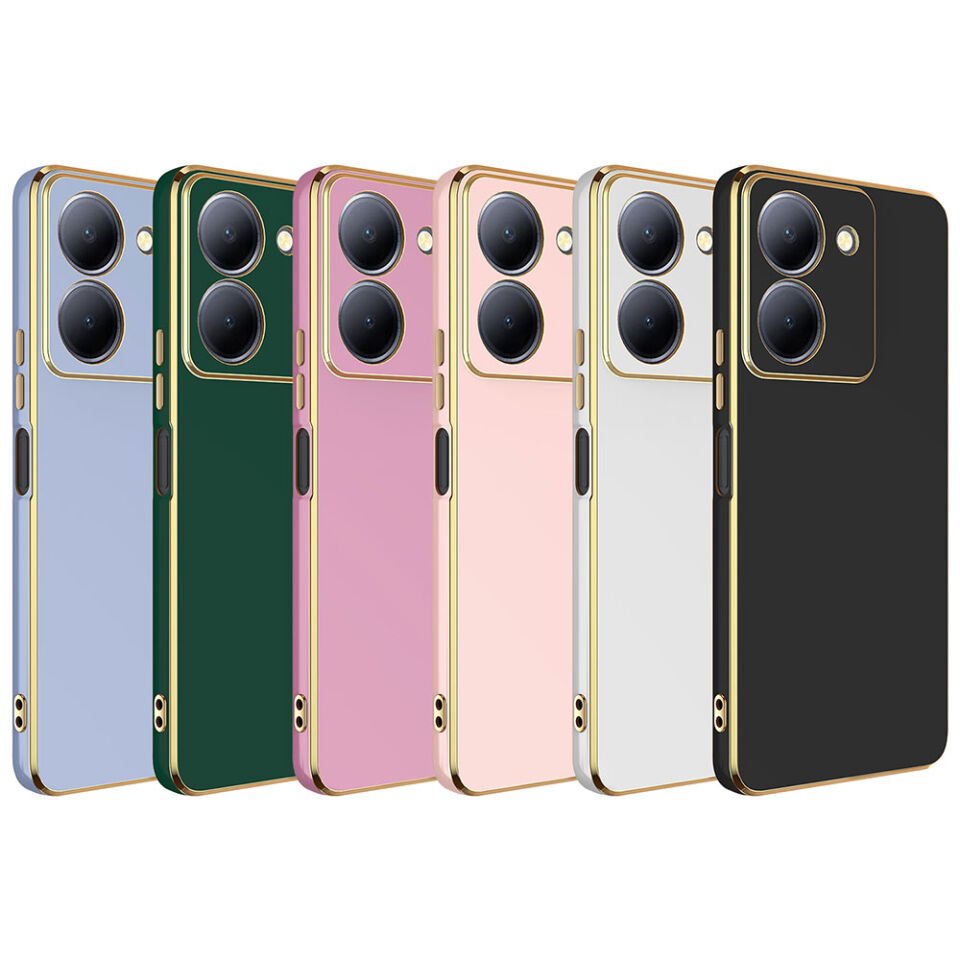 Vivo Y36 4G Kılıf Parlak Kenarlı Altın Işlemeli Kamera Korumalı Kapak (BARK) Rose Gold
