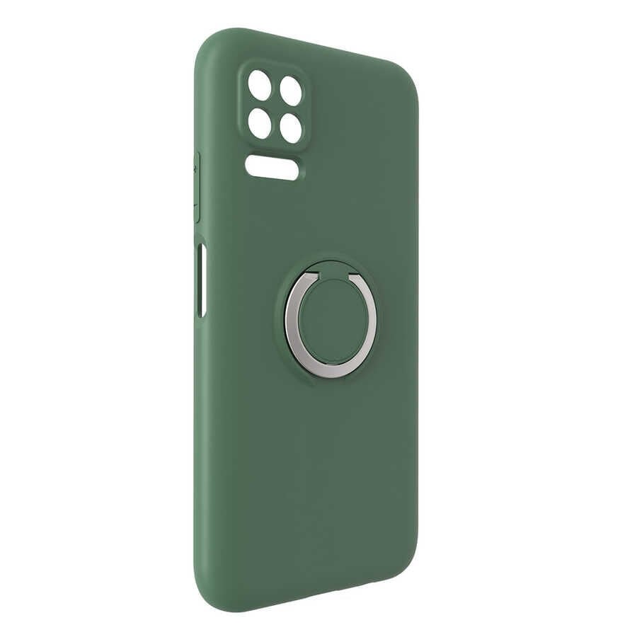 Huawei P40 Lite Kılıf Mat Pastel Renkli Ultra İnce Yüzüklü Yumuşak Silikon Kapak (Plex) Koyu Yeşil