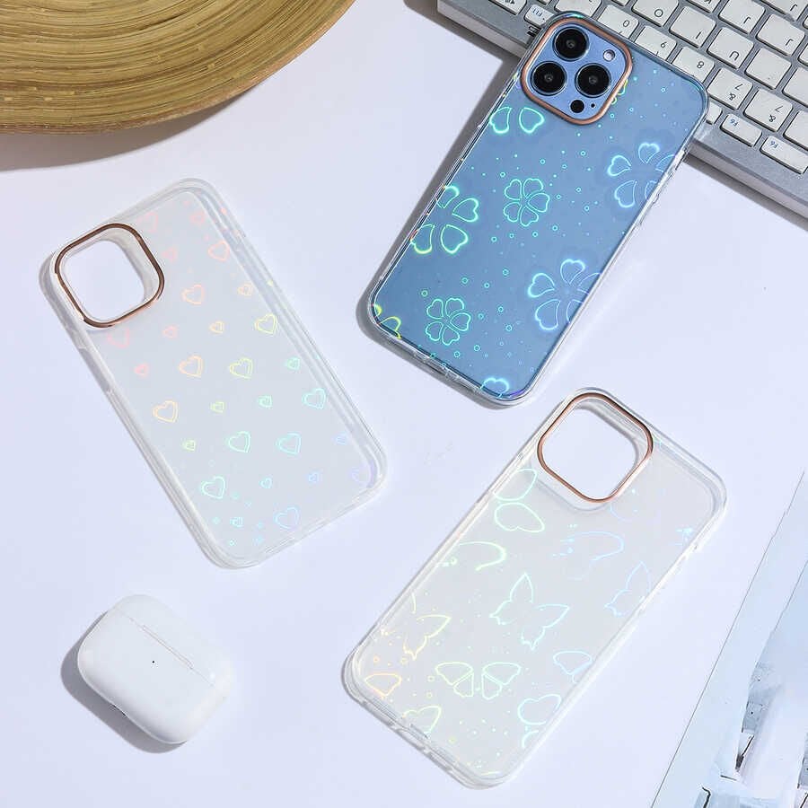 Apple  iPhone 12 Pro Max Kılıf Renkli Transparan Parlak Desenli Sert Kapak (SİDNEY) Butterfly No2