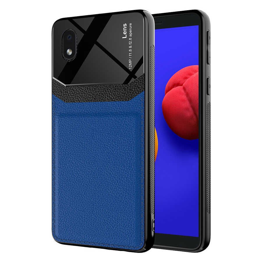 Samsung Galaxy A01 Core Kılıf Parlak Sert Pc Deri Görünümlü Şık Tasarım Silikon Kapak (Emiks) Kırmızı