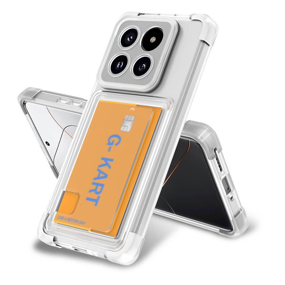 Xiaomi Mi 14 Pro Kılıf Airbag Tasarımlı Şeffaf Kartlıklı Şık Tasarımlı Kapak (G-Kart) Renksiz
