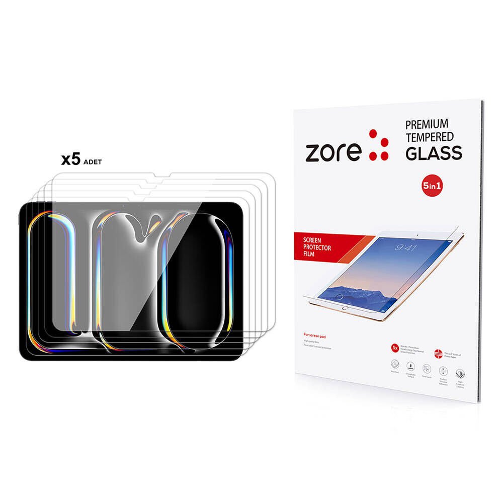 Apple iPad 11 Pro 2024 HEPTEKİLETİŞİM 5in1 Tablet Temperli Cam Ekran Koruyucu