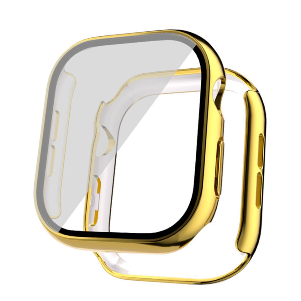 Apple Watch 10 46mm Sert PC Kasa Electroplatink Çerçeveli Ekran Koruyucu (Gard 36) Gold