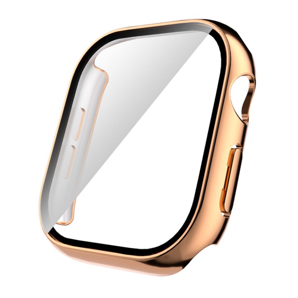 Apple Watch 10 46mm Sert PC Kasa Electroplatink Çerçeveli Ekran Koruyucu (Gard 36) Gold