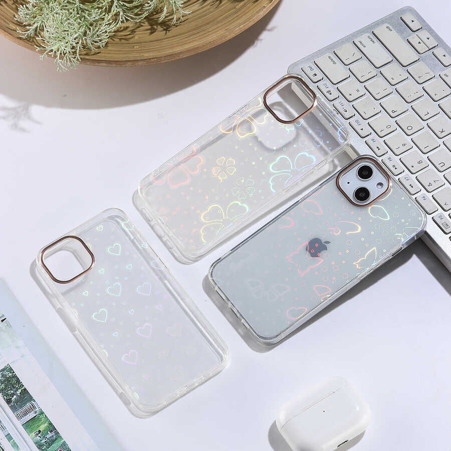 Apple  iPhone 13 Kılıf Renkli Transparan Parlak Desenli Sert Kapak (SİDNEY) Flower No3